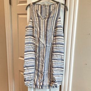 100% linen striped summer sheath dress